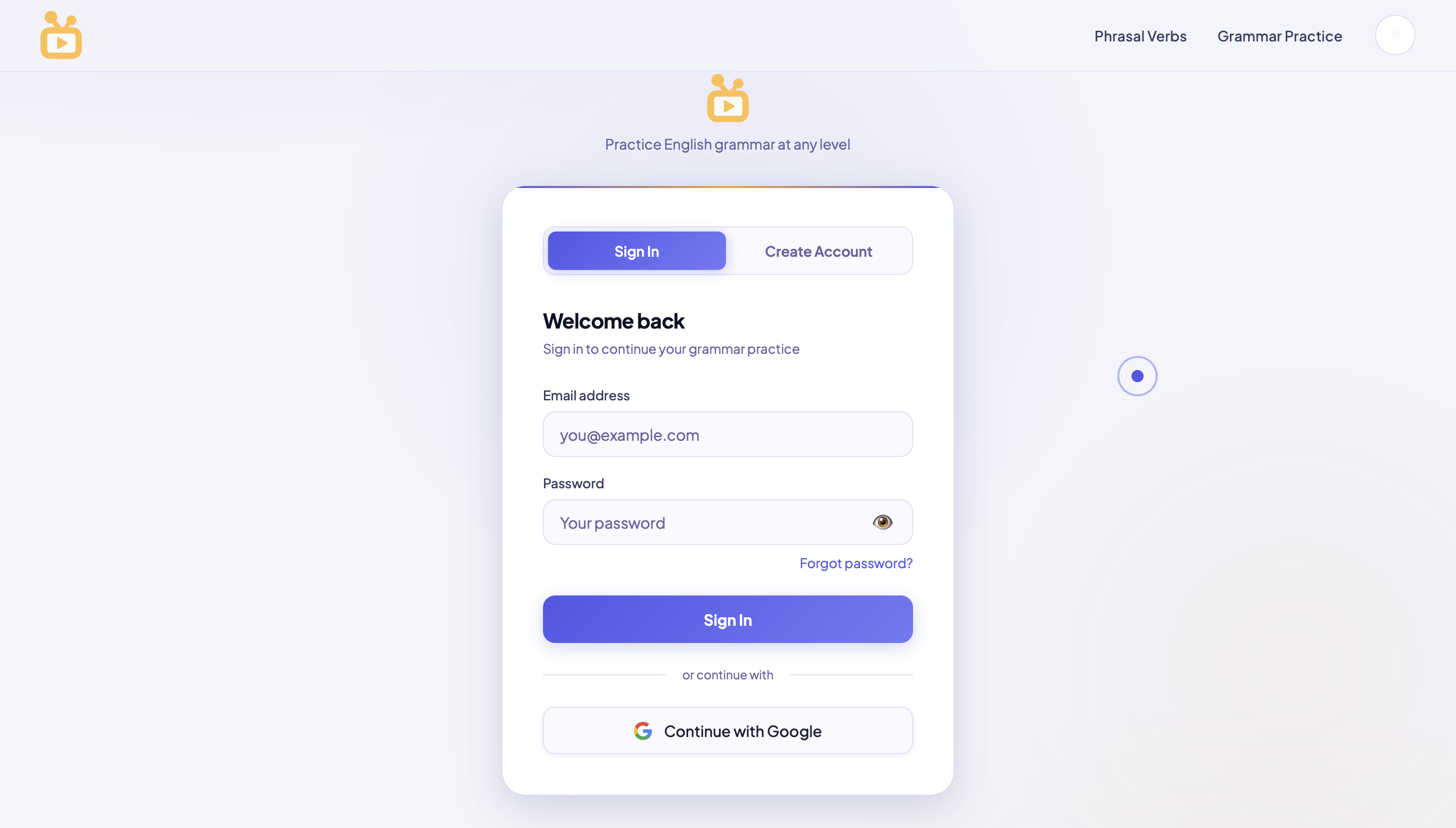 Auth screen