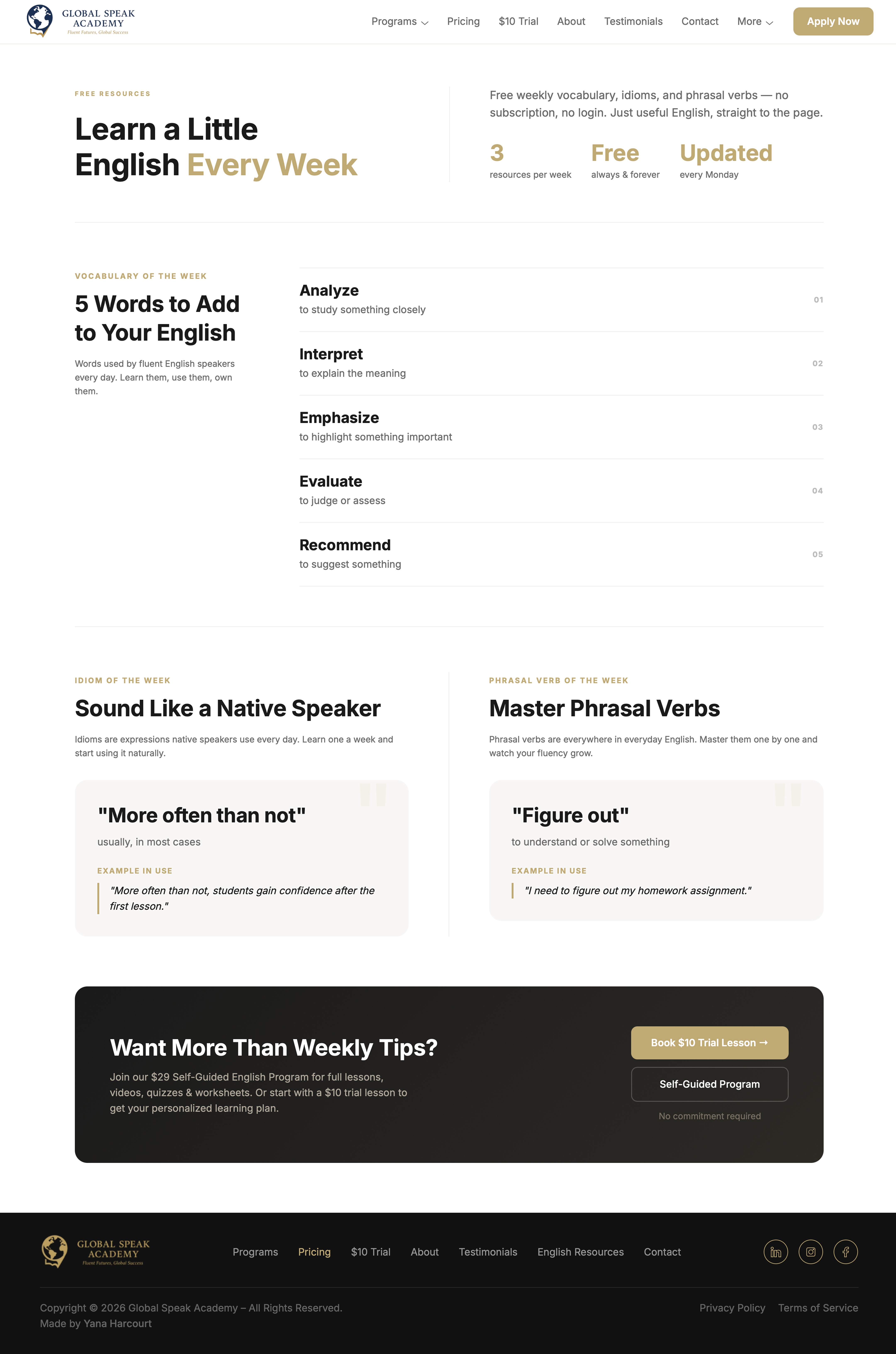 English Resources page redesign