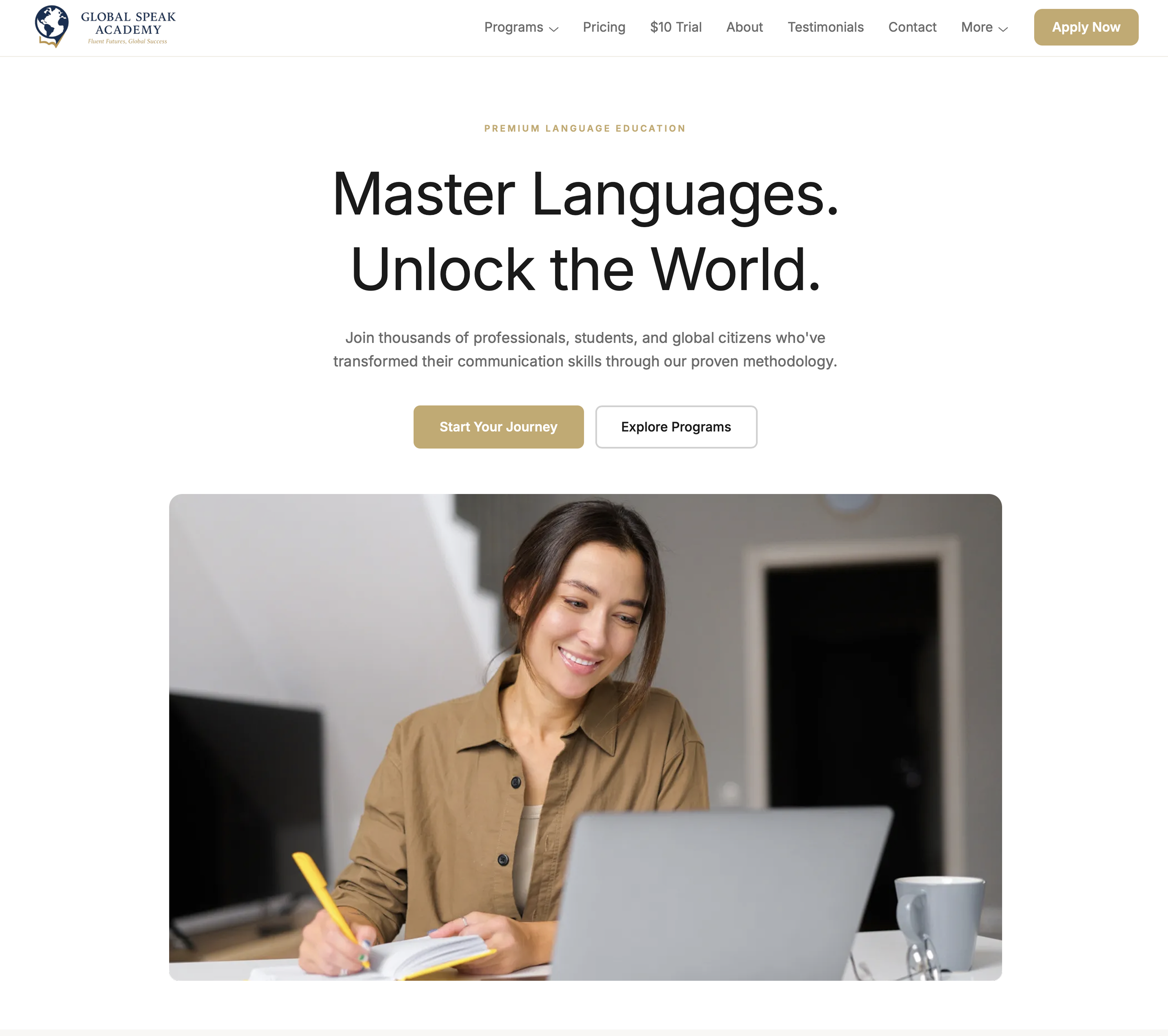 Redesigned Global Speak Academy homepage