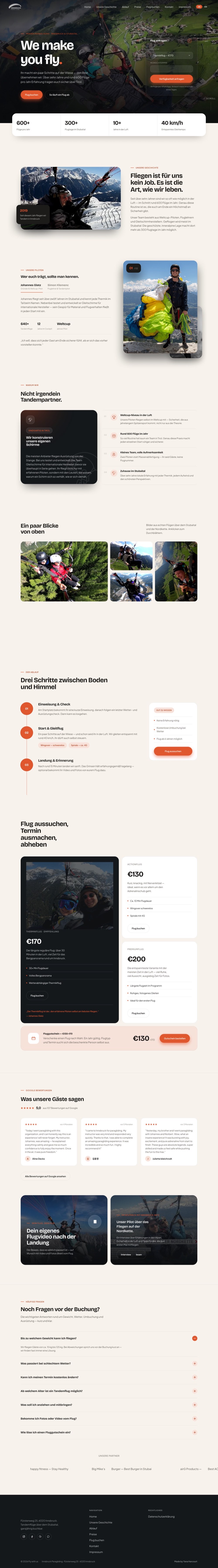 Screenshot of the redesigned Innsbruck Paragliding homepage