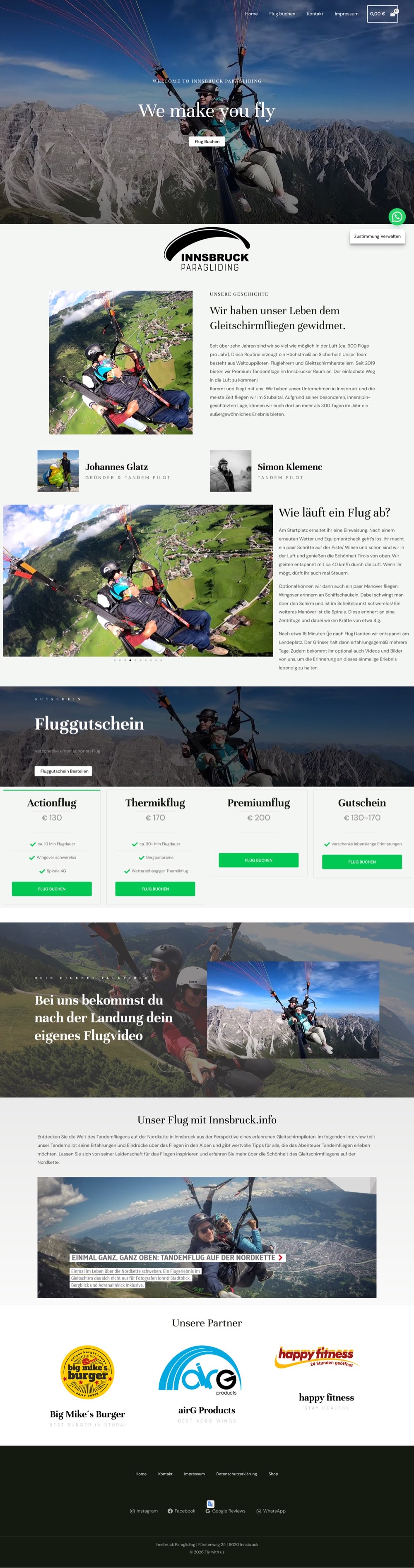 Screenshot of the original innsbruck-paragliding.at homepage